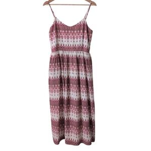 Morgan Carper Pink Spring Silk Midi Dress Womens Medium Smocked Back Summer Boho